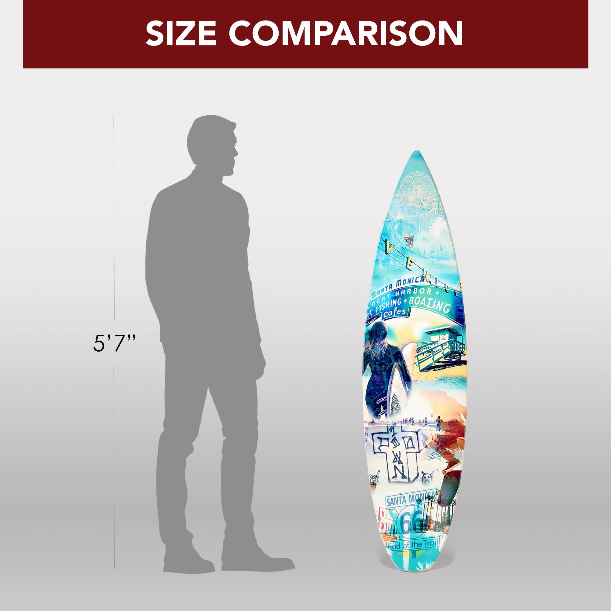 American Art Decor Dogtown Collage Surfboard Plaque Wall Sign - 15" x 59.625"